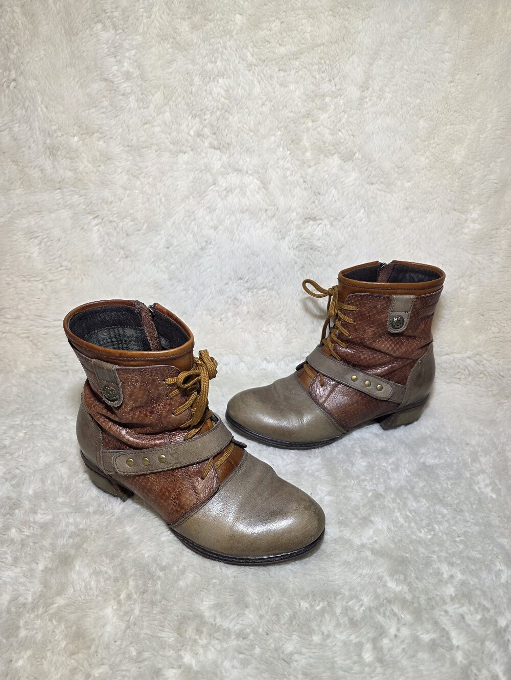 L'Artiste by Spring Step Cashew TPM Leather Lace Up Boots Taupe Brown Size 37